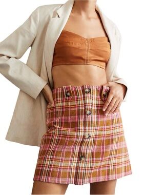 NWT Anthropologie Maeve Tweed Plaid Button Mini Skirt Lined Preppy Chic